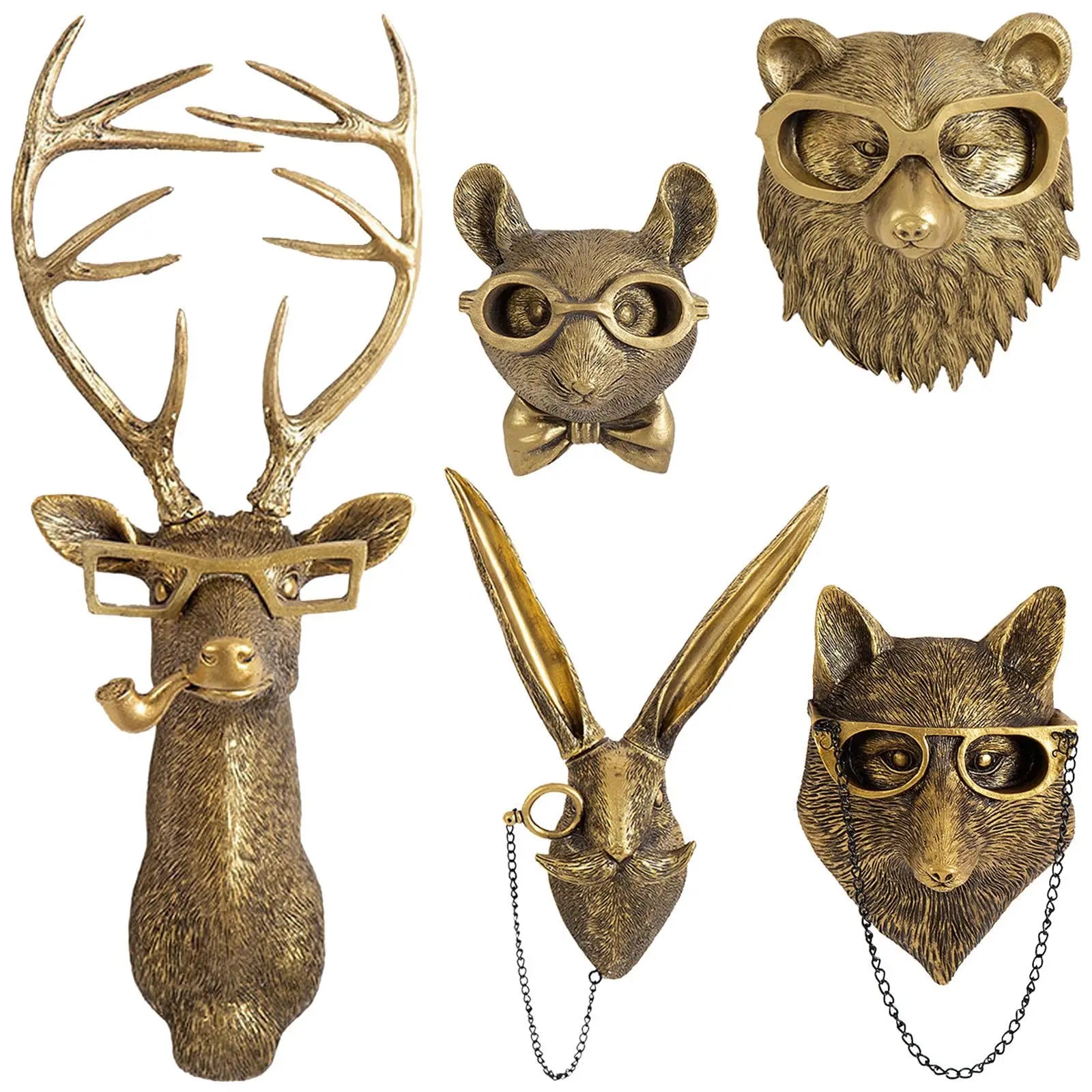 Resin Animal Head Wall Decor – 5-Piece Set