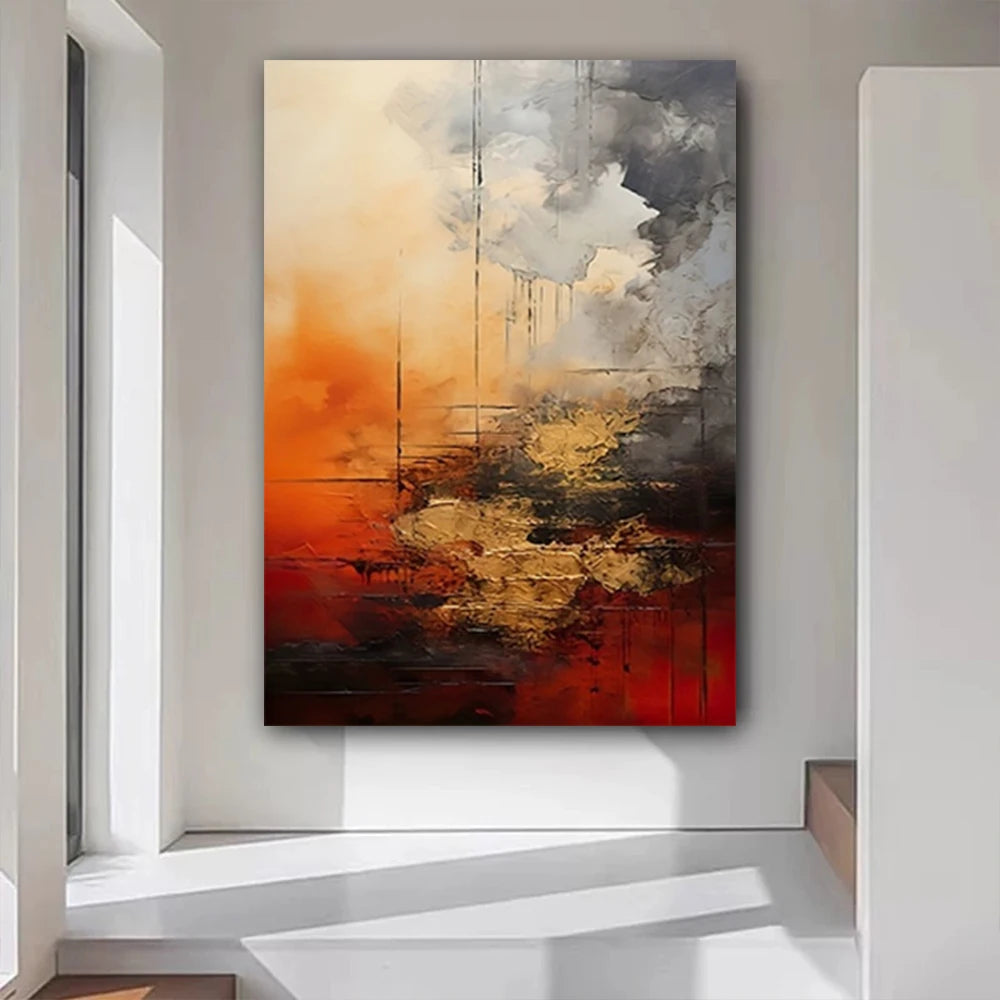 Hand-Painted Golden Line Abstract Oil Painting