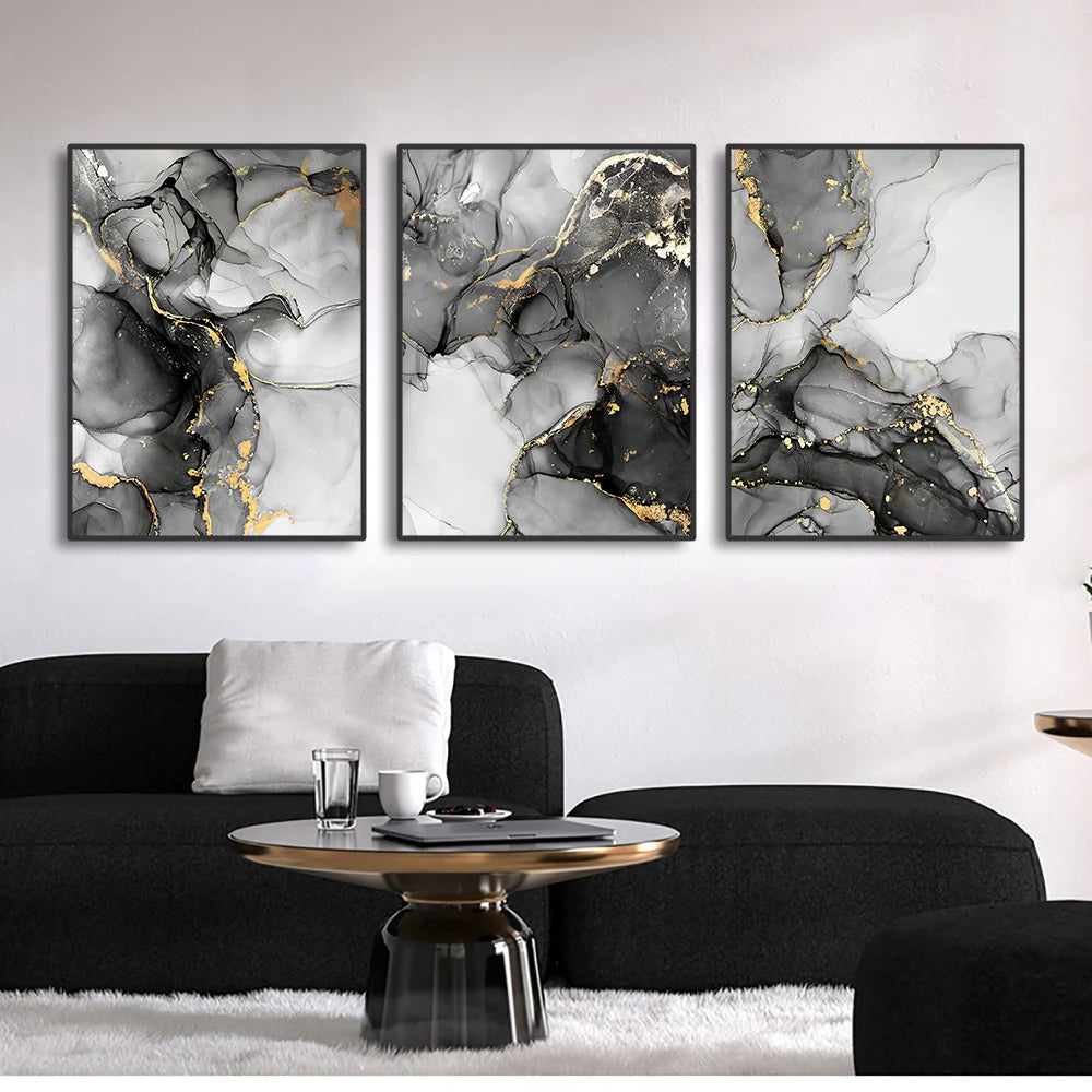Black & White Gold Marble Canvas Art