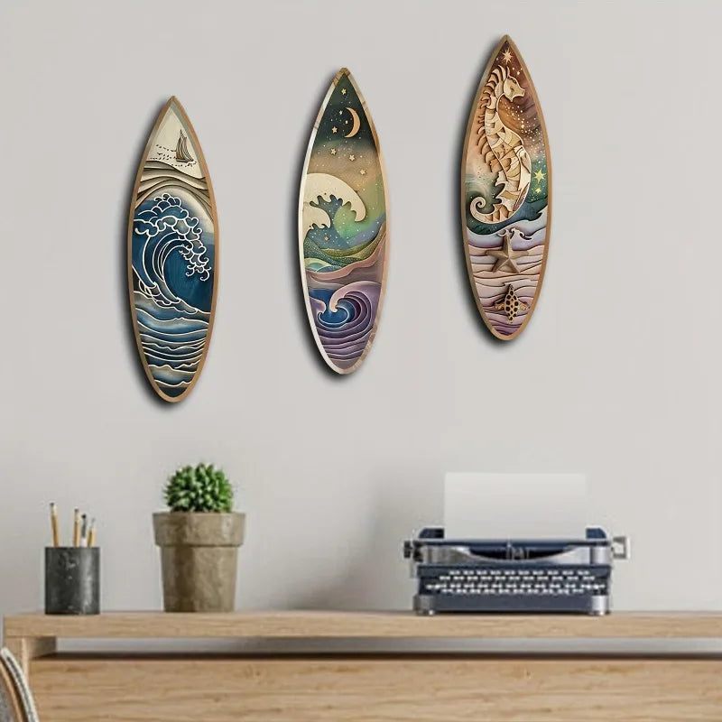 3PCS Wooden Surfboard Wall Decor