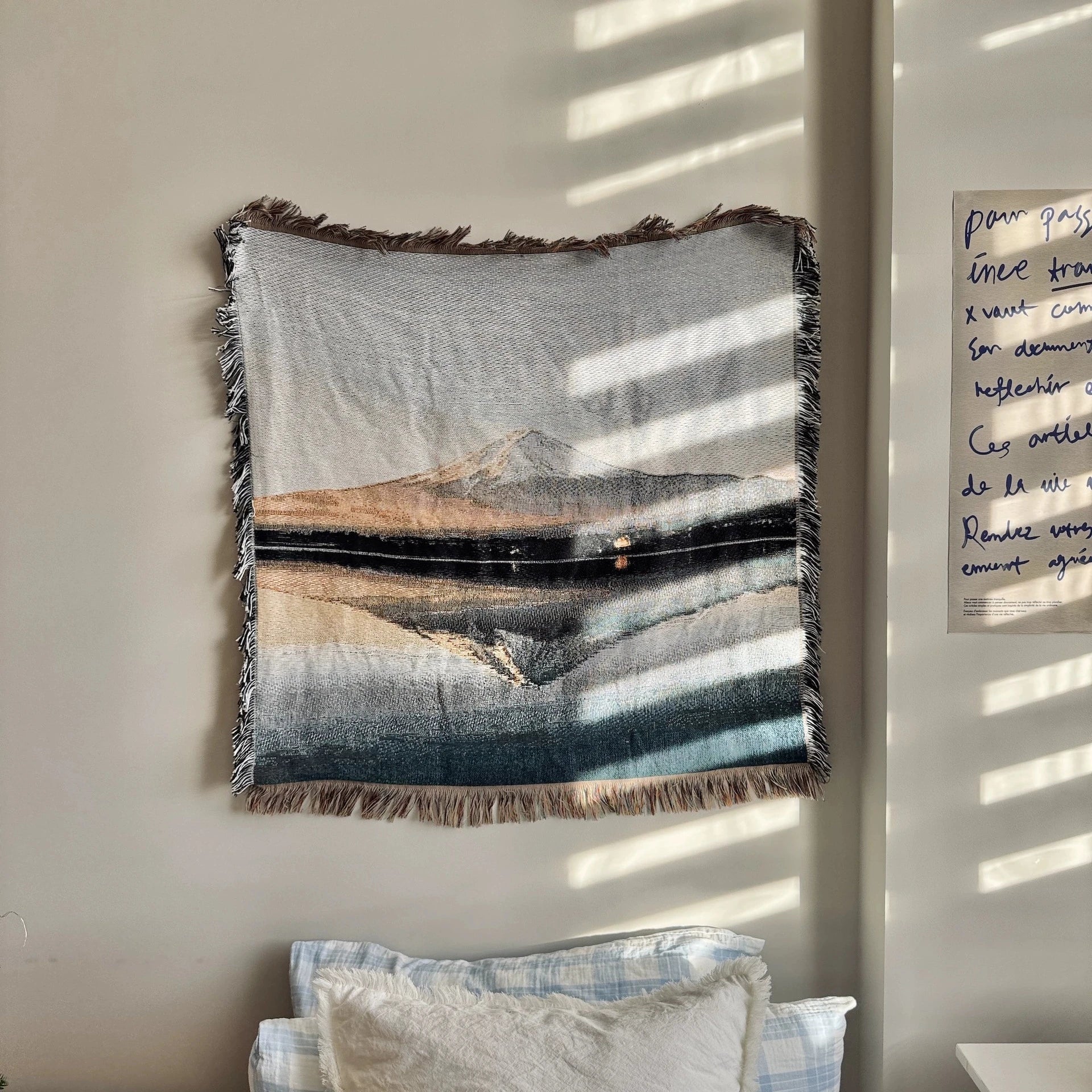 Nordic Mountain & Pool Tapestry – 90×90 cm