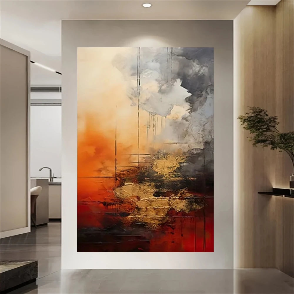 Hand-Painted Golden Line Abstract Oil Painting
