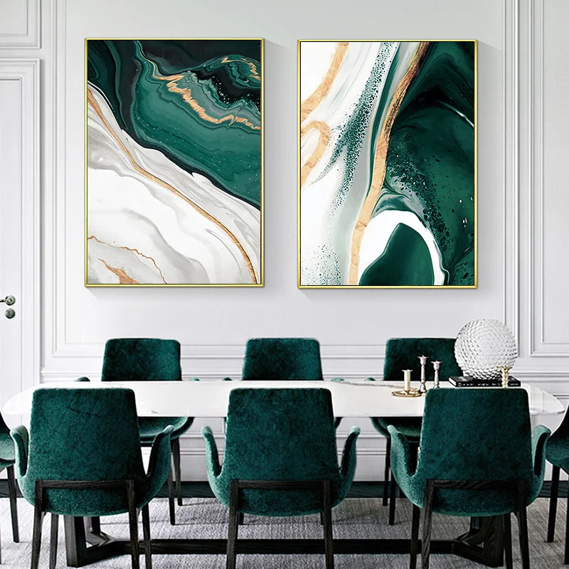 Modern Green Gold Abstract Canvas Art