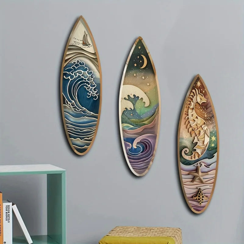 3PCS Wooden Surfboard Wall Decor