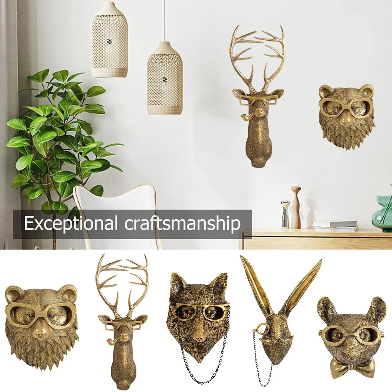 Resin Animal Head Wall Decor – 5-Piece Set