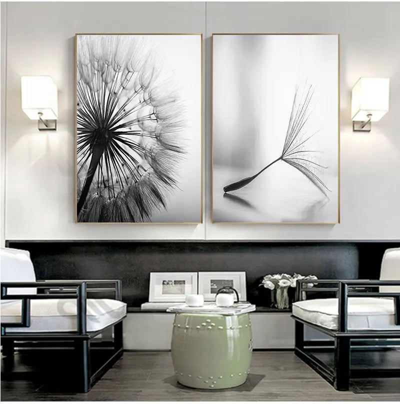 Dandelion Black White Canvas Poster