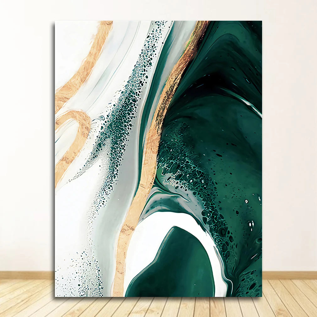 Modern Abstract Gold Foil Lines Green Canvas Art Painting