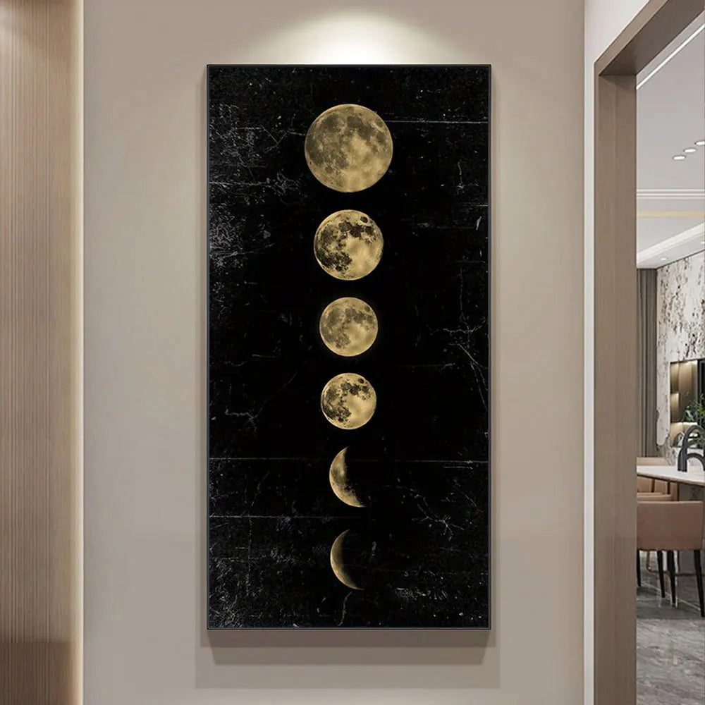Moon Phase Gold & Black Canvas Poster