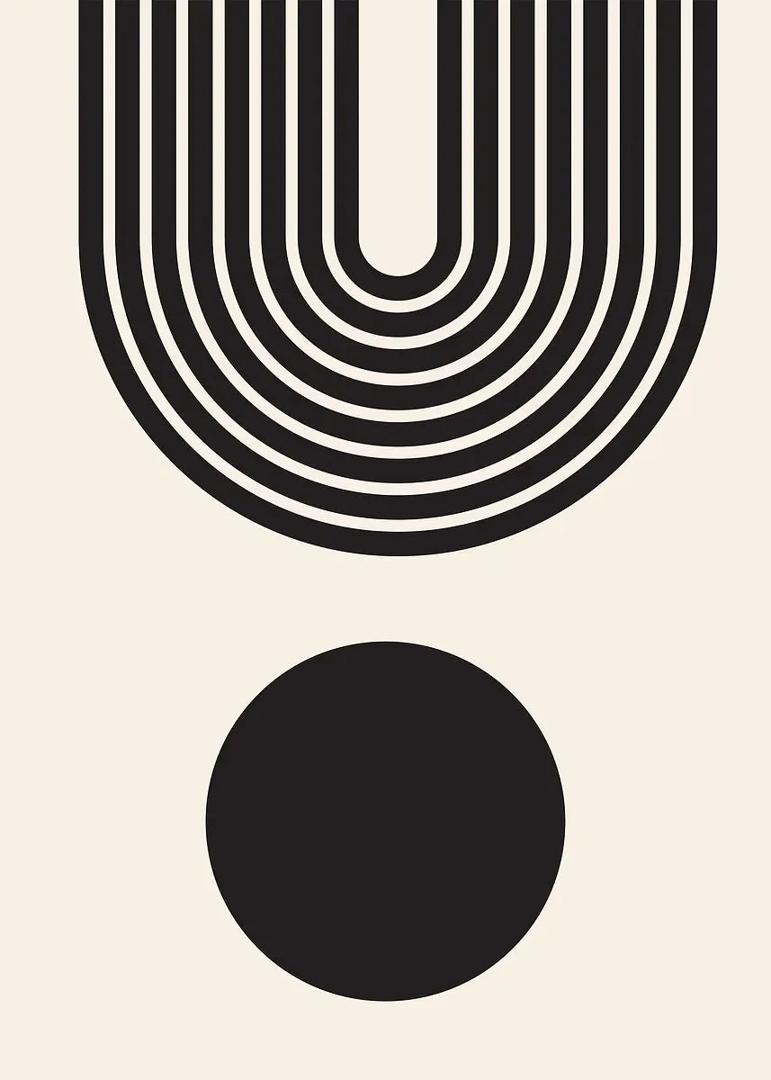 Mid-Century Geometric Black Beige Art Print
