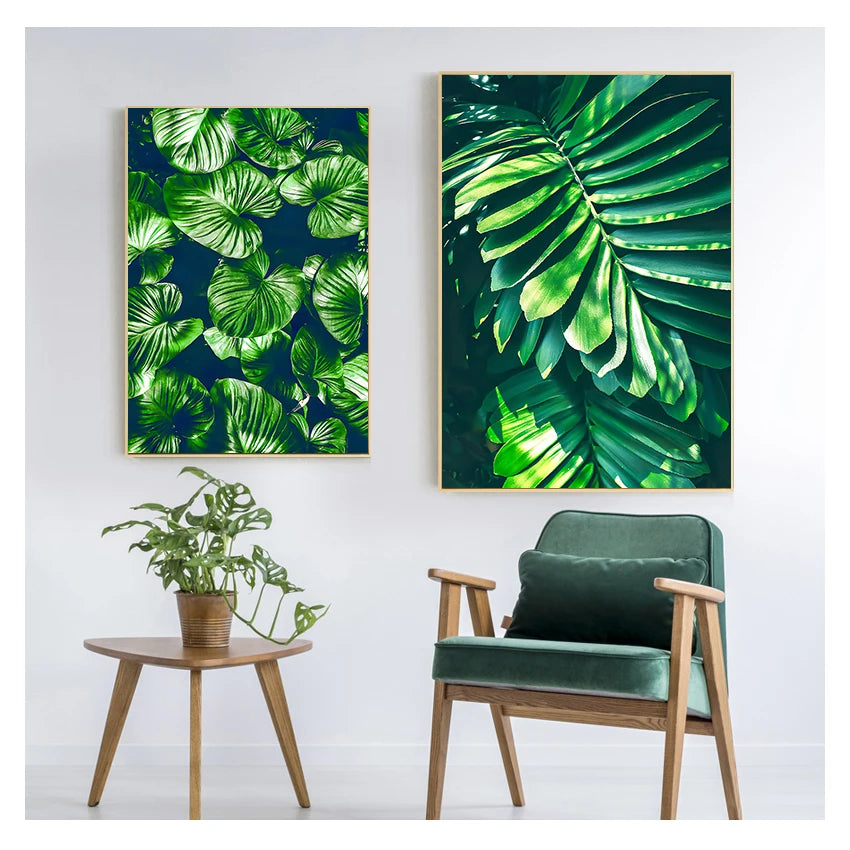 Green Monstera Palm Leaf Canvas Print