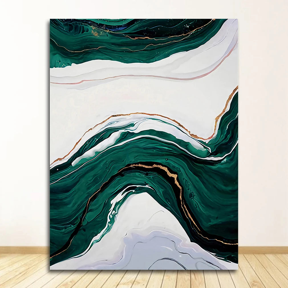 Modern Abstract Gold Foil Lines Green Canvas Art Painting