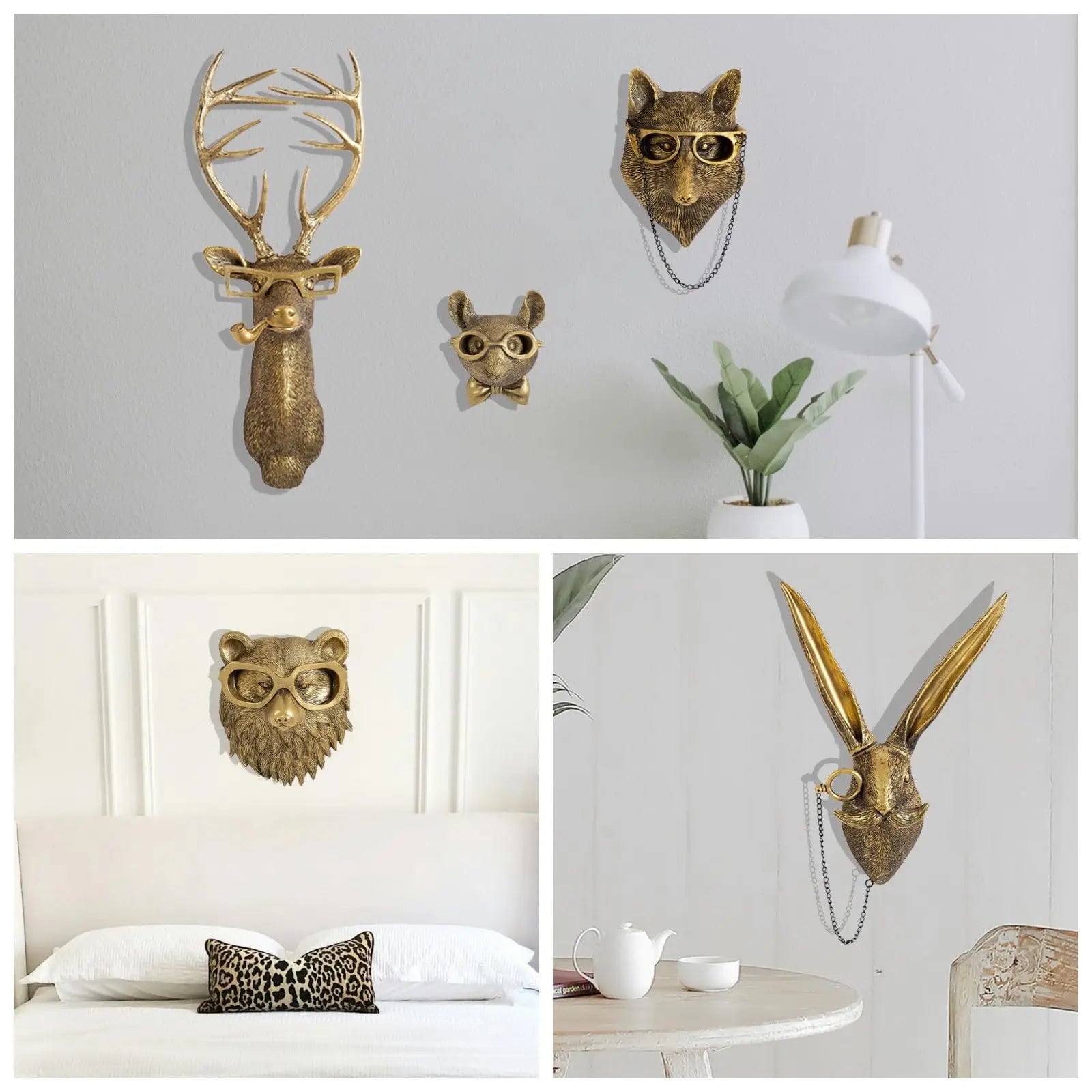 Resin Animal Head Wall Decor – 5-Piece Set