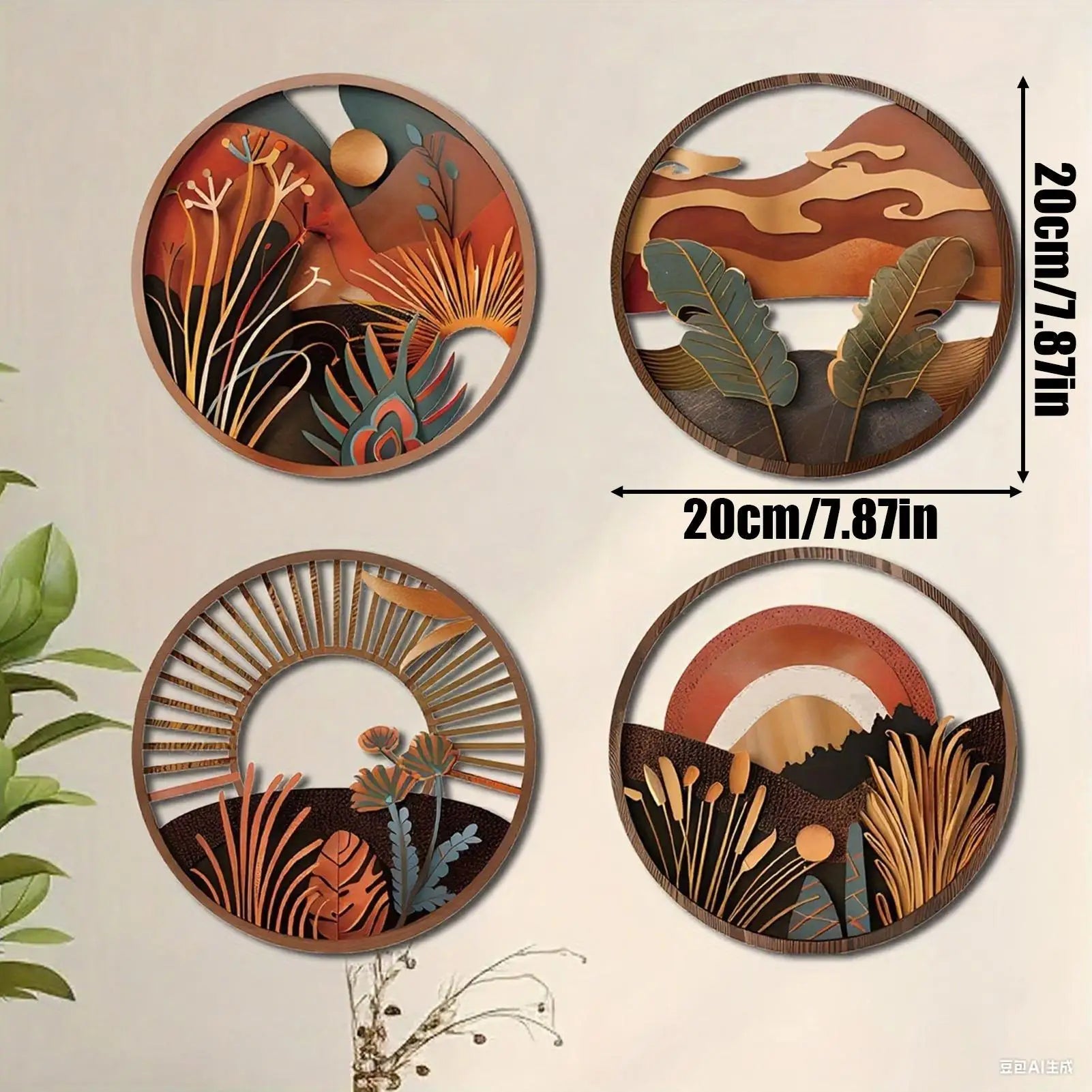 4-Piece Boho Wood Wall Sculpture