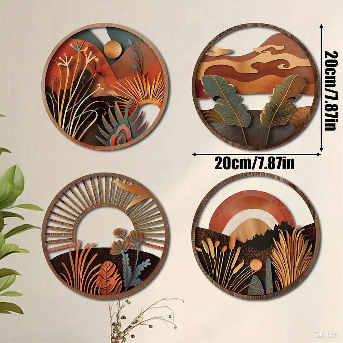 4-Piece Boho Wood Wall Sculpture