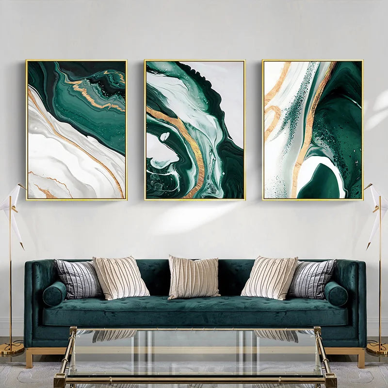 Modern Green Gold Abstract Canvas Art