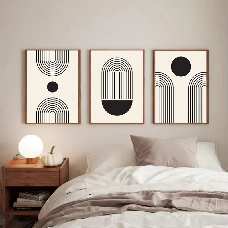 Mid-Century Geometric Black Beige Art Print