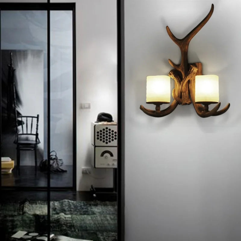 American Retro Deer Horn LED Wall Lamp