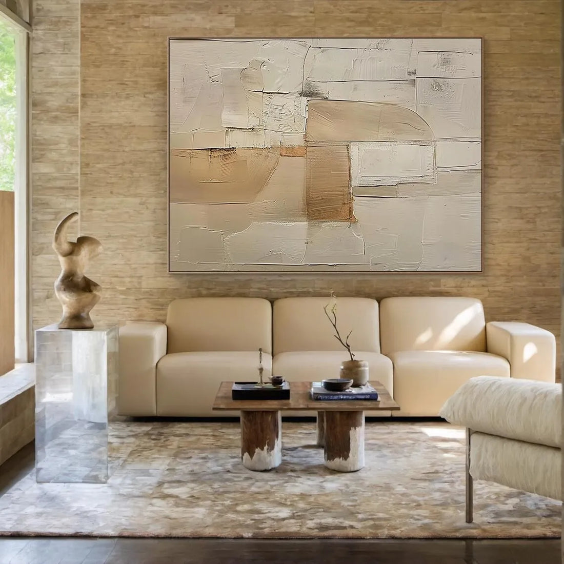 Beige Textured Abstract Canvas