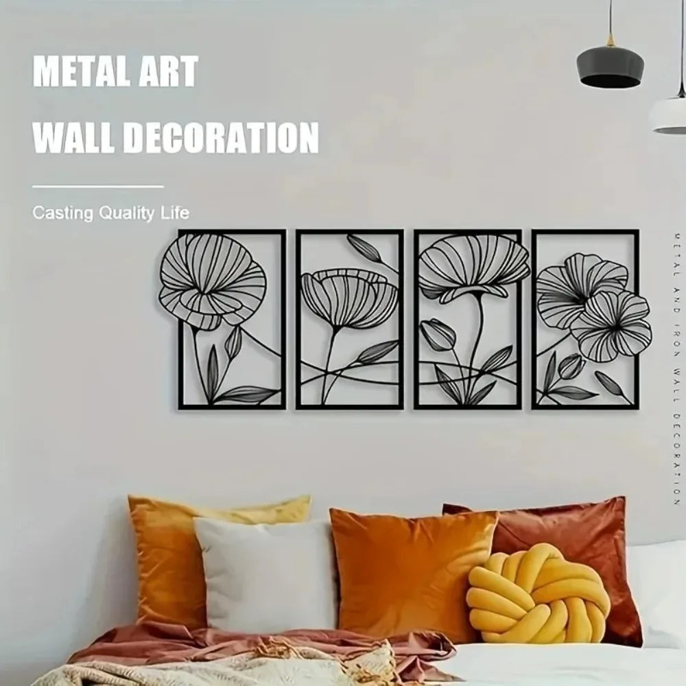 Metal Flower Wall Art – 4-Piece Set