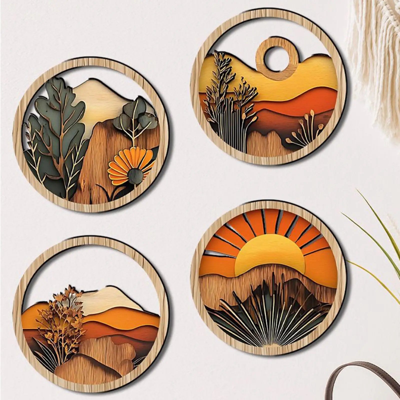 4Pcs Bohemian Wooden Wall Art Set