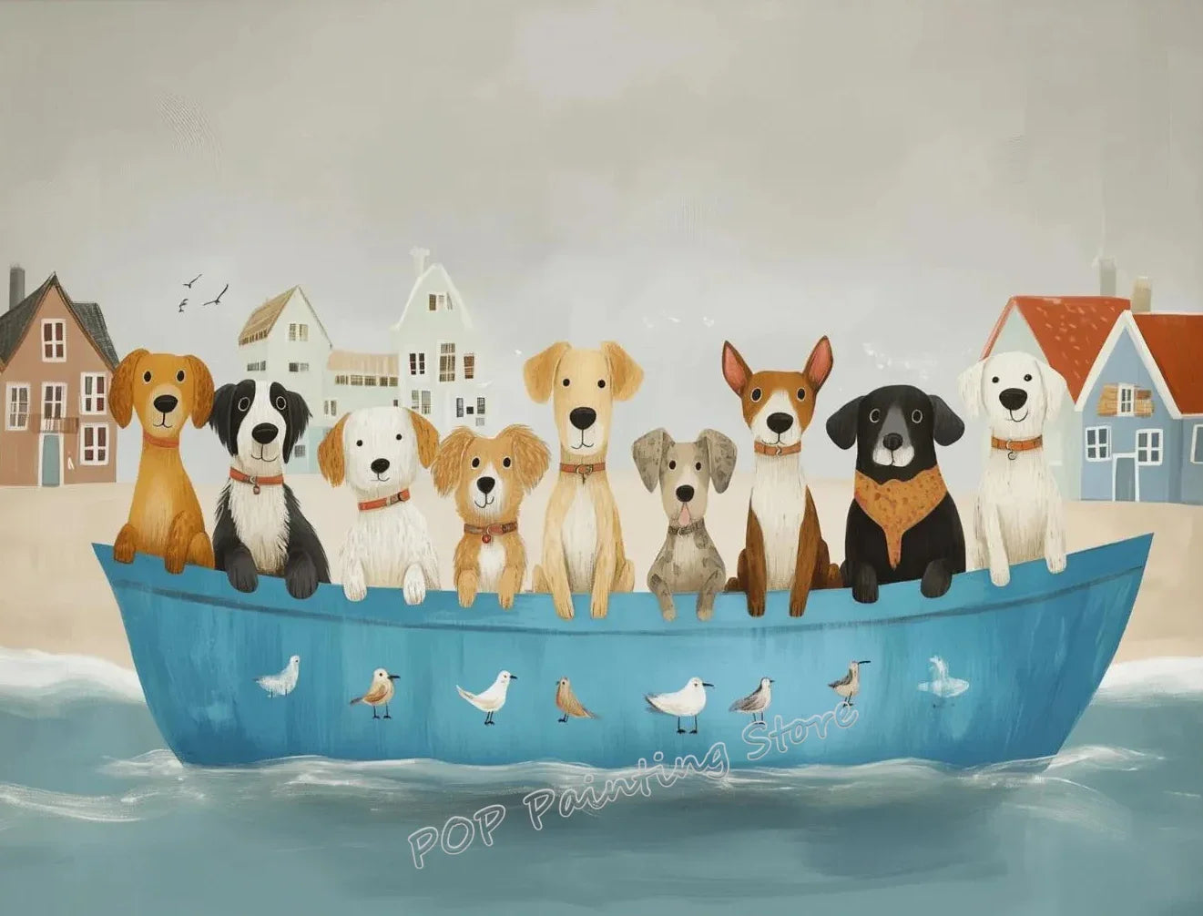 Canvas Painting Coastal Village Gallery Wall Set
