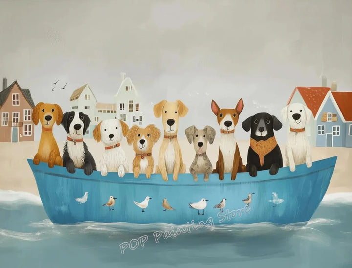 Canvas Painting Coastal Village Gallery Wall Set