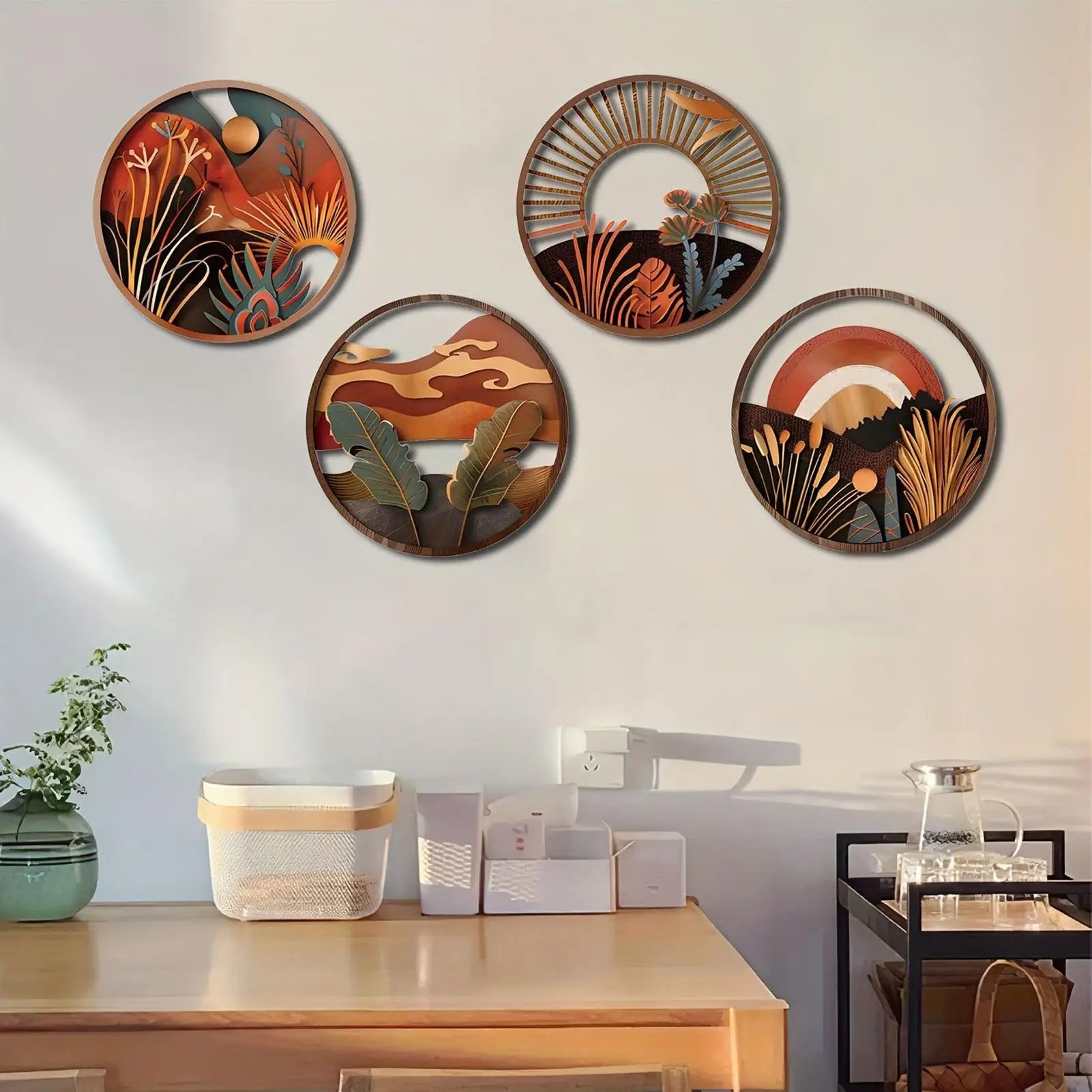 4-Piece Boho Wood Wall Sculpture