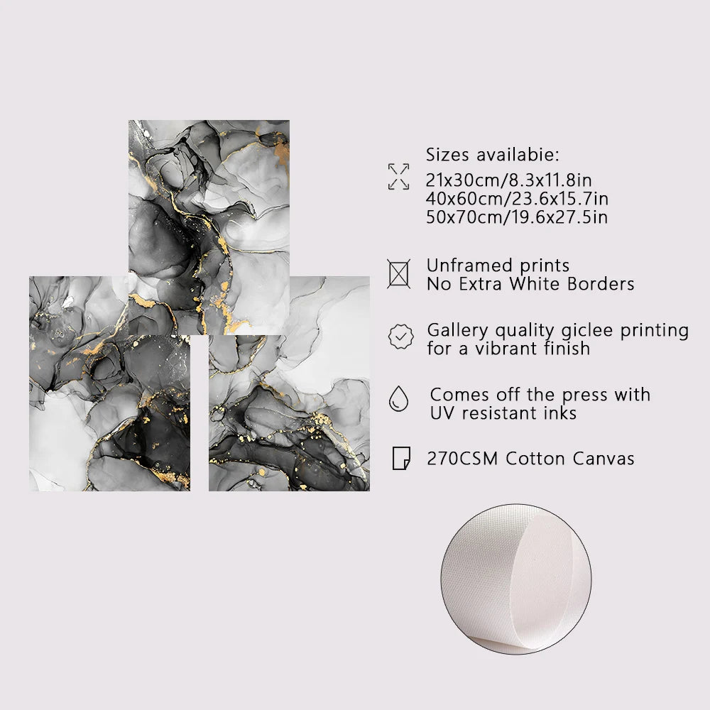 Black & White Gold Marble Canvas Art