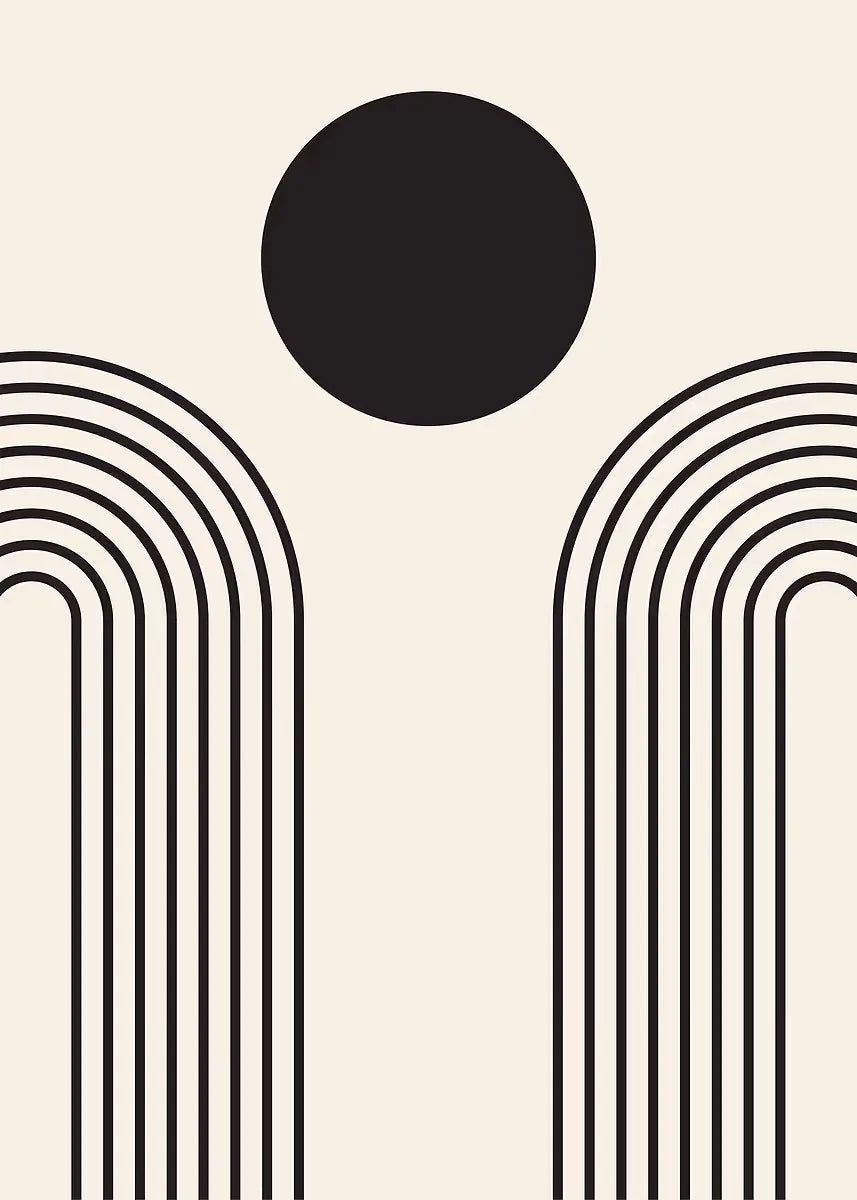 Mid-Century Geometric Black Beige Art Print