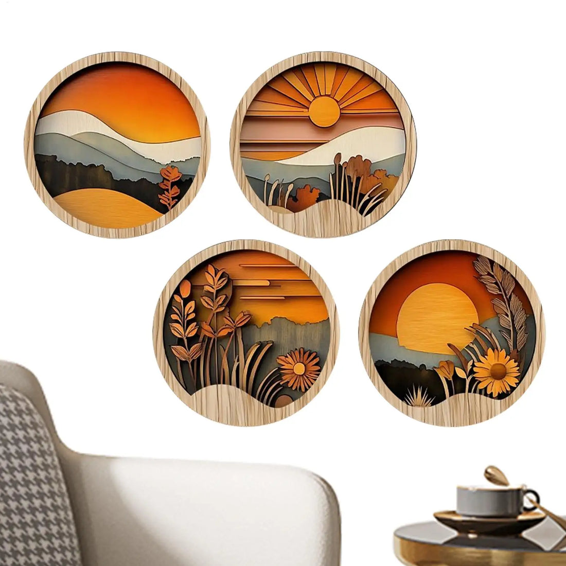 4Pcs Bohemian Wooden Wall Art Set