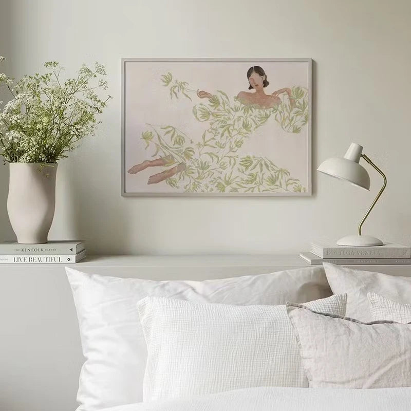 Boho Abstract Girl Floral Canvas Art