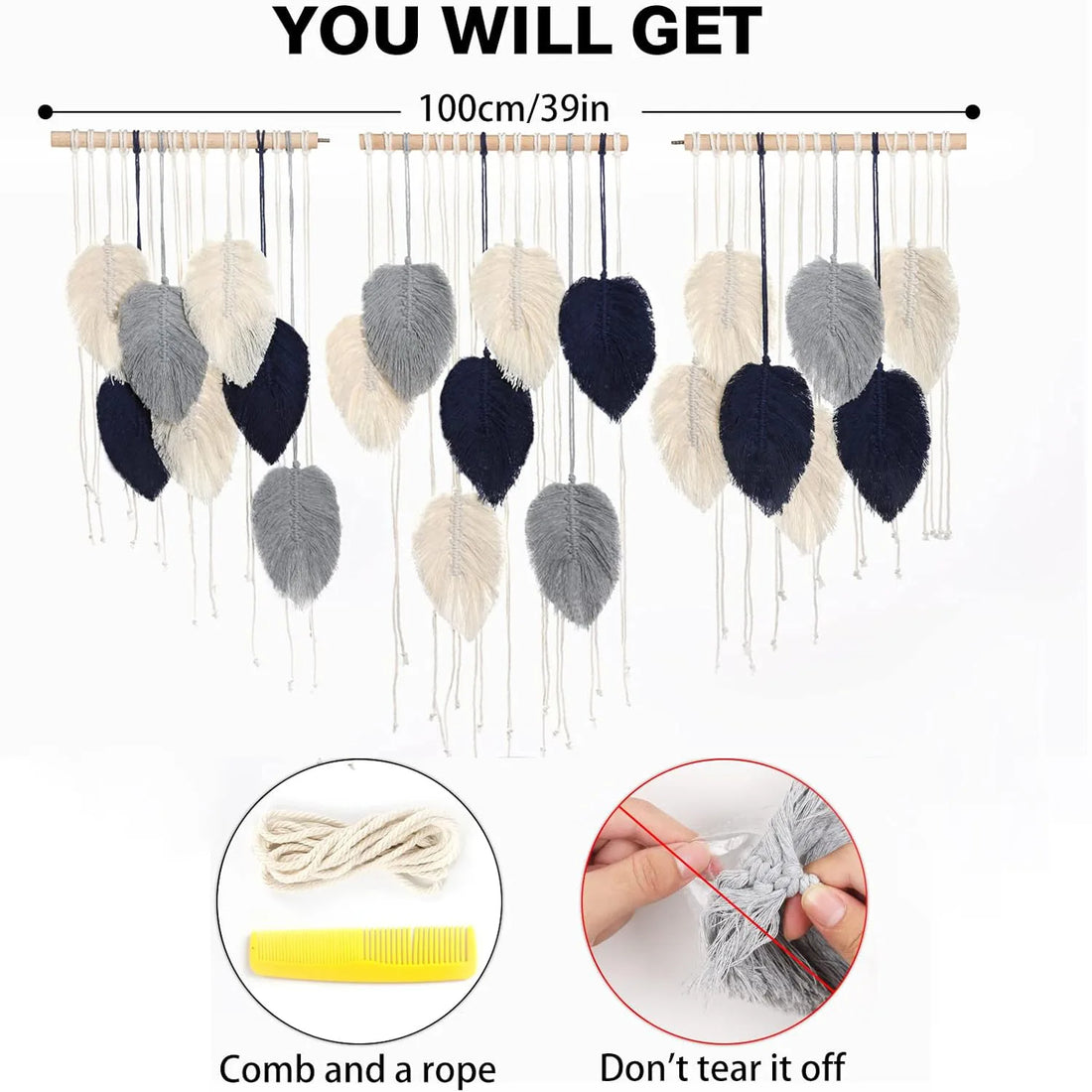 Macrame Leaf Feather Wall Hanging