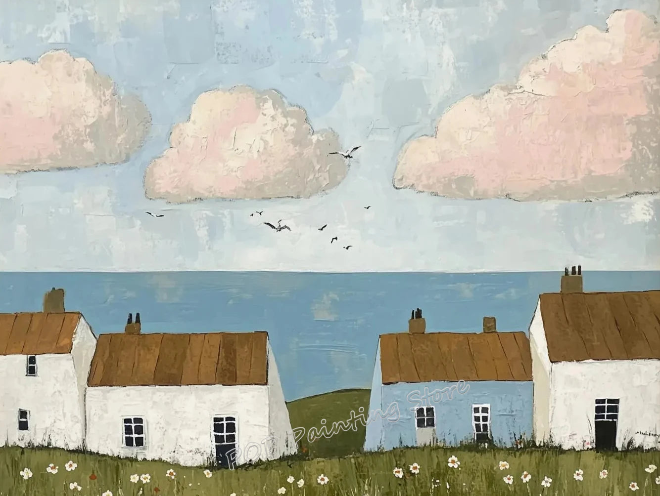 Canvas Painting Coastal Village Gallery Wall Set