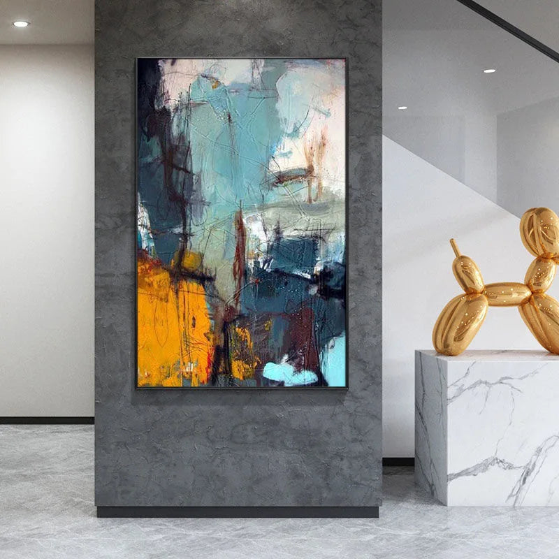 Hand-Painted Golden Line Abstract Oil Painting
