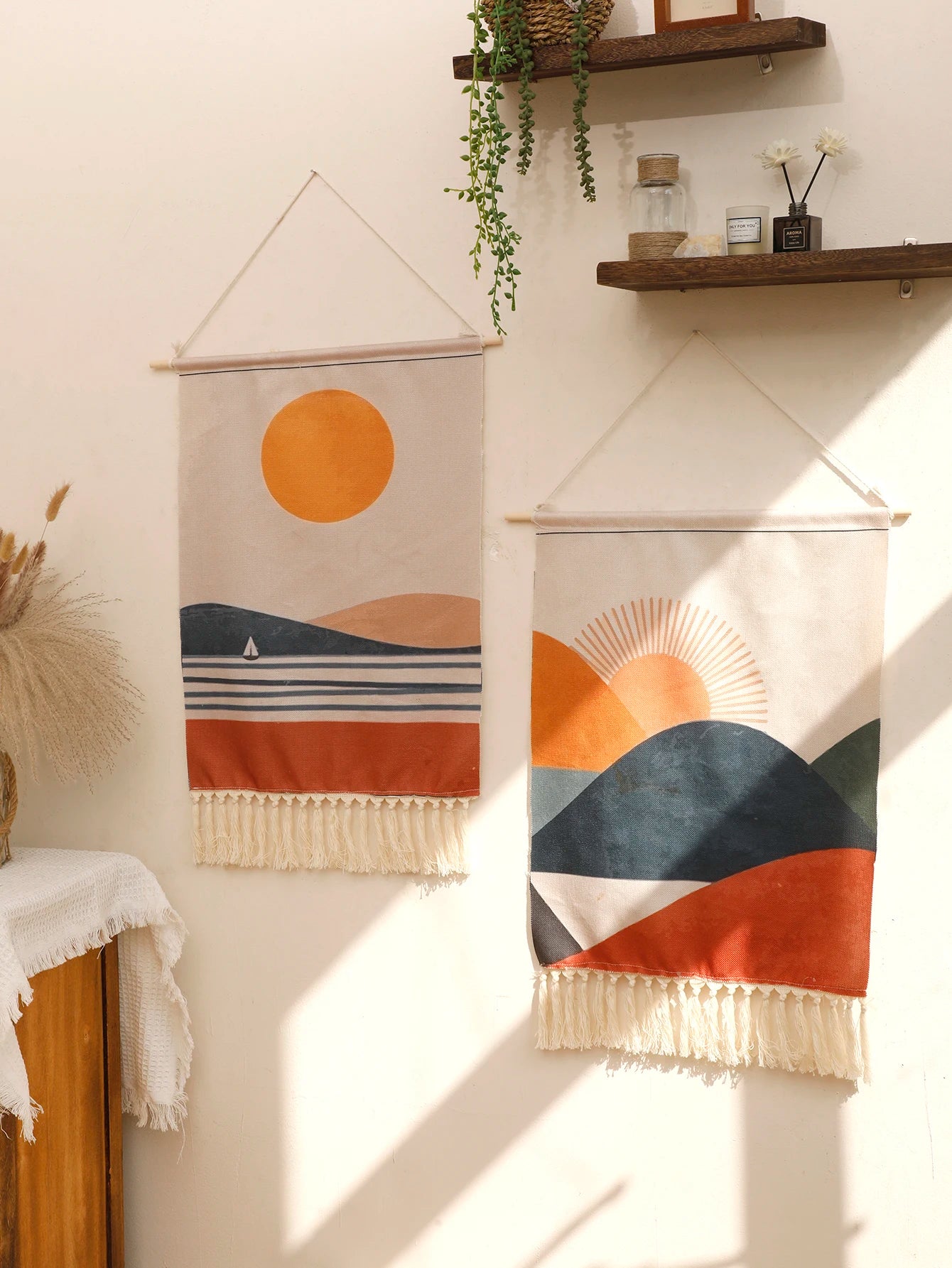Boho Macrame Mountain Sunrise Wall Tapestry