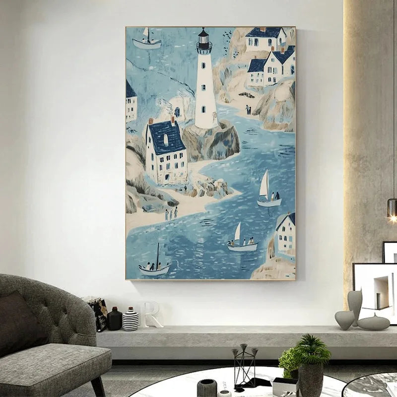 Canvas Painting Coastal Village Gallery Wall Set