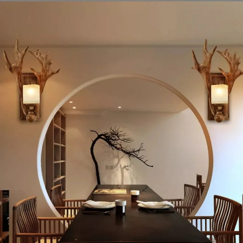 American Retro Deer Horn LED Wall Lamp
