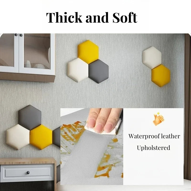Hexagonal 3D Leather Wall Panel – Self-Adhesive