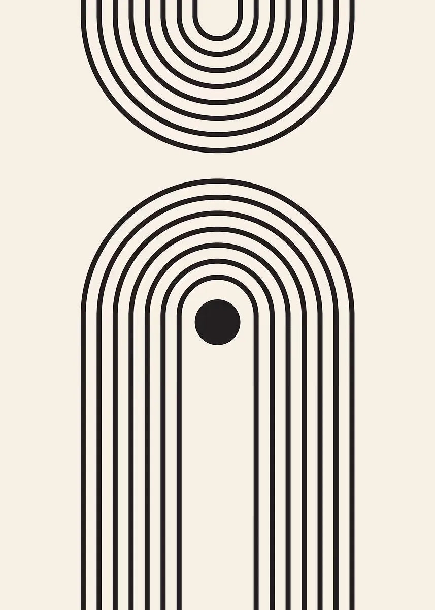 Mid-Century Geometric Black Beige Art Print